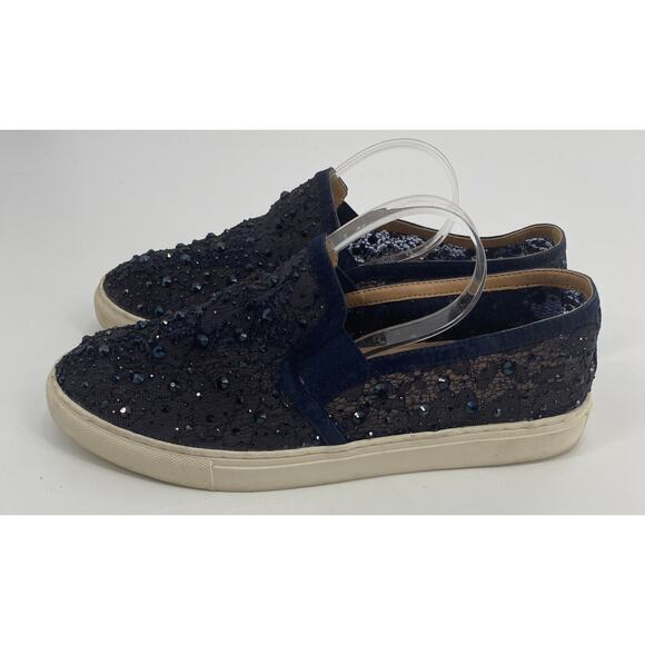 Antonio Melani women 7.5 Black Jeweled Slip on Shoes rhinestone sneaker lace - Picture 3 of 5